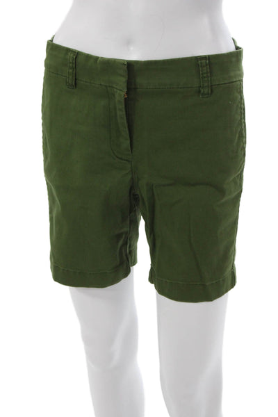 J Crew Womens Chino Shorts Green Button Size 2