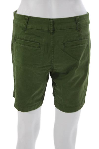 J Crew Womens Chino Shorts Green Button Size 2