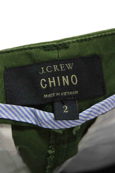 J Crew Womens Chino Shorts Green Button Size 2