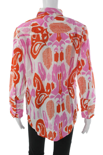 Madison Mathews Womens Paisley Tunic Blouse Cotton Collared Long Sleeve Size S