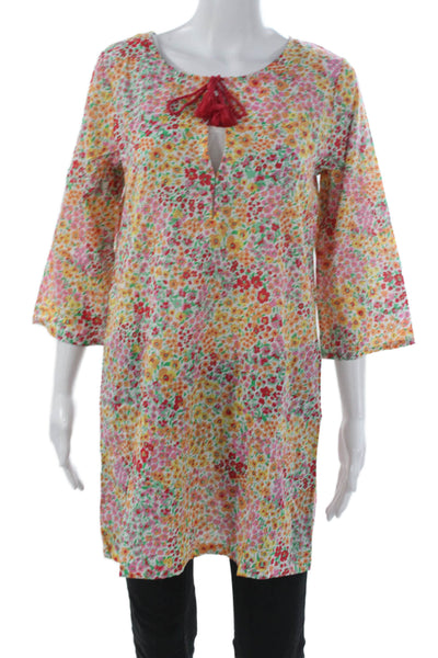 J Crew Women Shift Blouse Multicolor Round Neck 3/4 Sleeve Floral Size XS