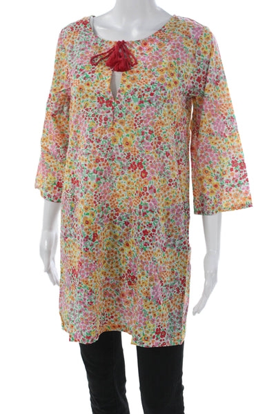 J Crew Women Shift Blouse Multicolor Round Neck 3/4 Sleeve Floral Size XS