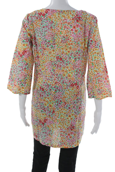 J Crew Women Shift Blouse Multicolor Round Neck 3/4 Sleeve Floral Size XS