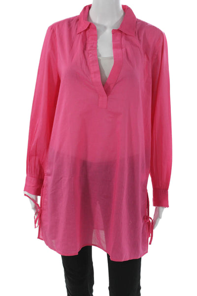 J Crew Women Tunic Blouse Collared Long Sleeve Pink Cotton Size S