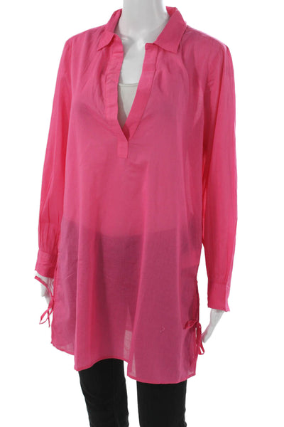 J Crew Women Tunic Blouse Collared Long Sleeve Pink Cotton Size S