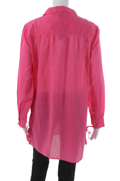 J Crew Women Tunic Blouse Collared Long Sleeve Pink Cotton Size S