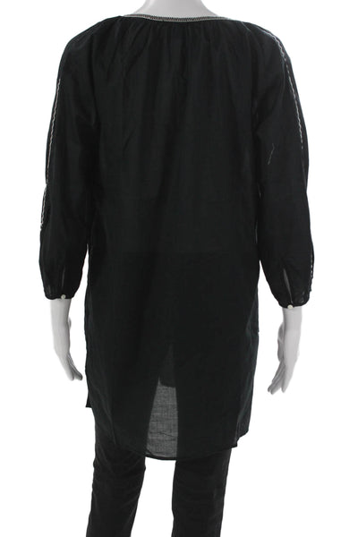 J Crew Women Shift Blouse Black V-Neck 3/4 Sleeve 100% Cotton Size XS