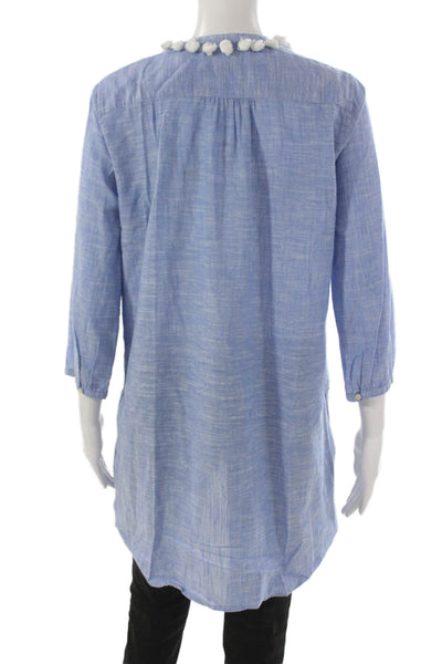 J Crew Women Shift Blouse Blue V Neck 3/4 Sleeve Cotton Linen Size XS