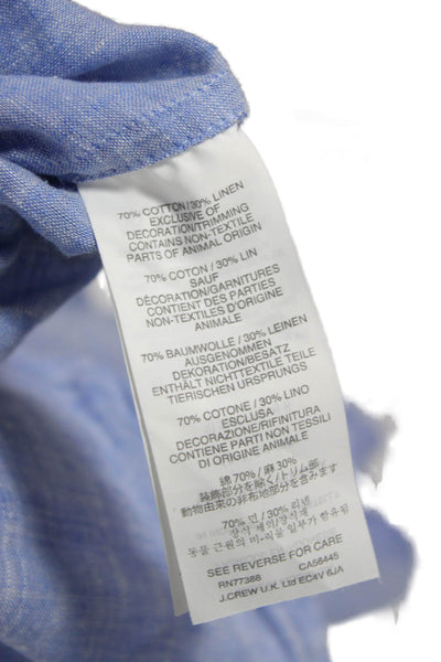 J Crew Women Shift Blouse Blue V Neck 3/4 Sleeve Cotton Linen Size XS