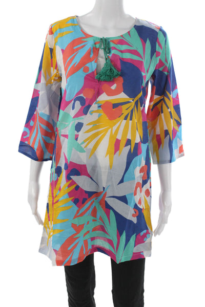 J Crew Womens Shift Blouse Multicolor Floral 3/4 Sleeve Round Neck Size XS