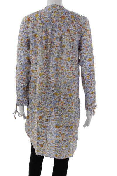 J Crew Women Floral V-Neck Cotton Shift Blouse Long Sleeve Multicolor Size XS