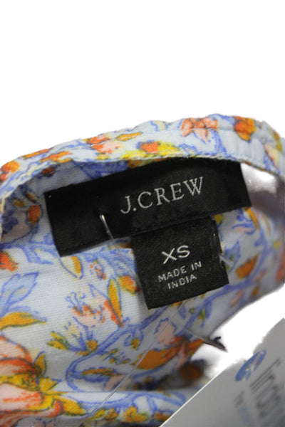 J Crew Women Floral V-Neck Cotton Shift Blouse Long Sleeve Multicolor Size XS