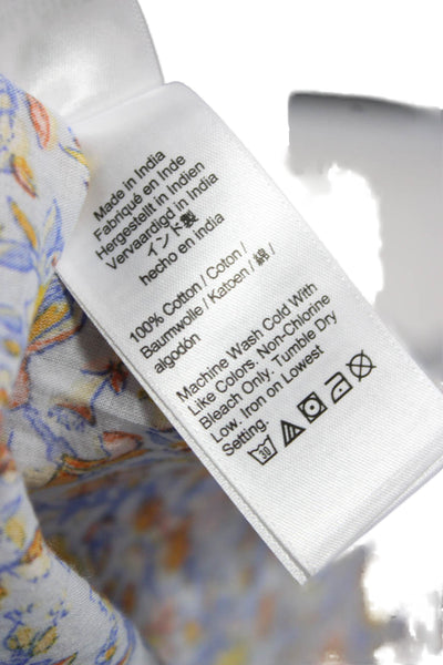 J Crew Women Floral V-Neck Cotton Shift Blouse Long Sleeve Multicolor Size XS