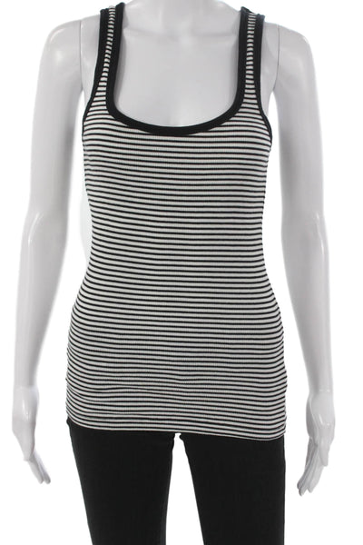 J Crew Women Basic Striped Black Scoop Neck Cotton Tank Size S