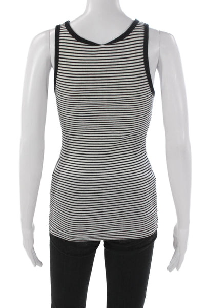 J Crew Women Basic Striped Black Scoop Neck Cotton Tank Size S