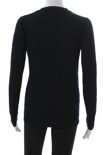 J Crew Women Cotton V Neck Pullover Sweater Blue Long Sleeve Solid Size S
