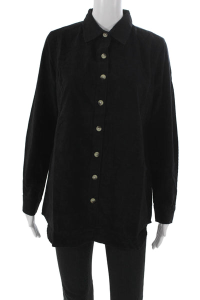 Madison Mathews Womens Basic Collared Button-Up Black Cotton Long Sleeve Size S