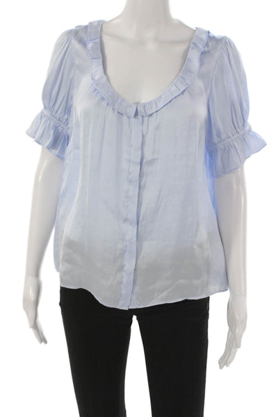 J Crew Womens Basic Blouse Blue Short Sleeve Scoop Neck Polyester Size S