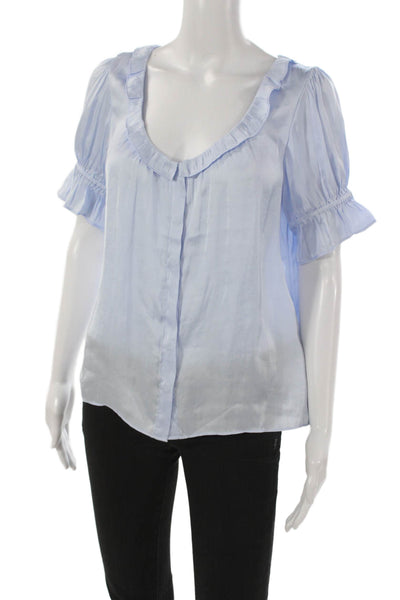 J Crew Womens Basic Blouse Blue Short Sleeve Scoop Neck Polyester Size S