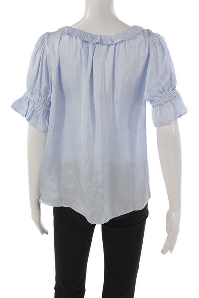 J Crew Womens Basic Blouse Blue Short Sleeve Scoop Neck Polyester Size S