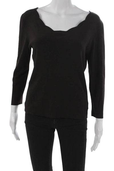 Dana Buchman Women Basic Blouse Brown Scoop Neck 3/4 Sleeve Viscose Size L
