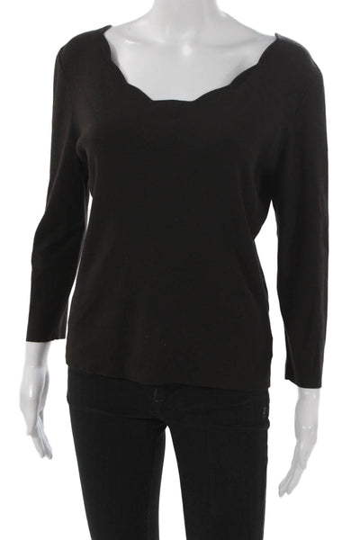 Dana Buchman Women Basic Blouse Brown Scoop Neck 3/4 Sleeve Viscose Size L