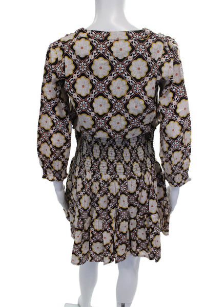 Madison Mathews Women Boho Mini Dress Floral Multi V-Neck Long Sleeve Size S