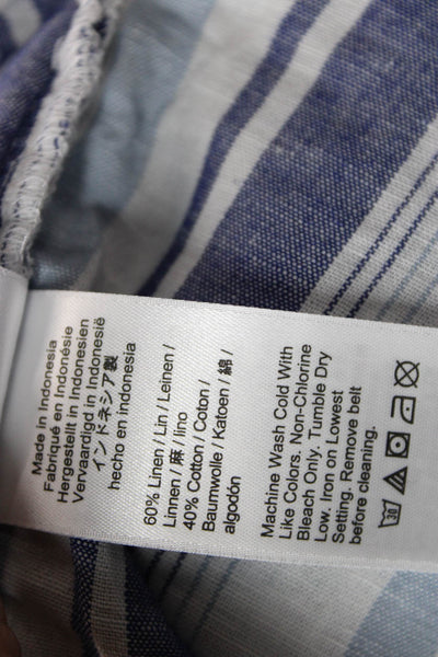 J Crew Women Striped Linen V-Neck Mini Dress Short Sleeve Pullover Beach Size 2X