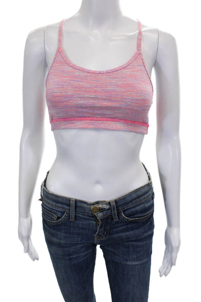 Lululemon Womens Striped Print Mesh Panel Detail Sports Bra Pink Size S