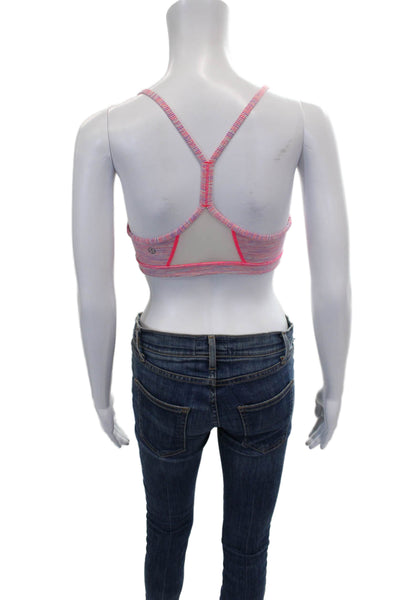 Lululemon Womens Striped Print Mesh Panel Detail Sports Bra Pink Size S