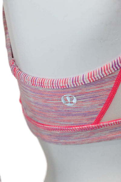 Lululemon Womens Striped Print Mesh Panel Detail Sports Bra Pink Size S