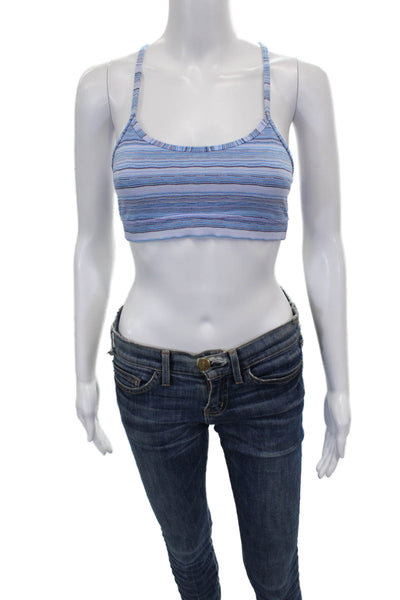 Lululemon Womens Striped Mesh Panel Detail Sports Bra Blue Size S