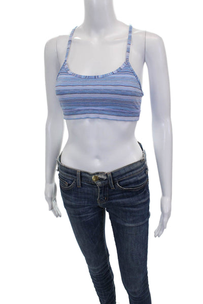 Lululemon Womens Striped Mesh Panel Detail Sports Bra Blue Size S