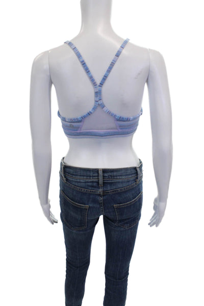 Lululemon Womens Striped Mesh Panel Detail Sports Bra Blue Size S