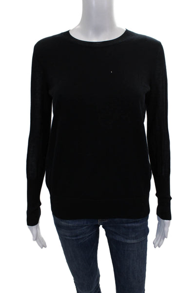 J Crew Women Pullover Sweater Black Crew Neck Long Sleeve 100% Cotton Size XS