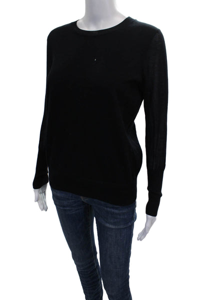 J Crew Women Pullover Sweater Black Crew Neck Long Sleeve 100% Cotton Size XS
