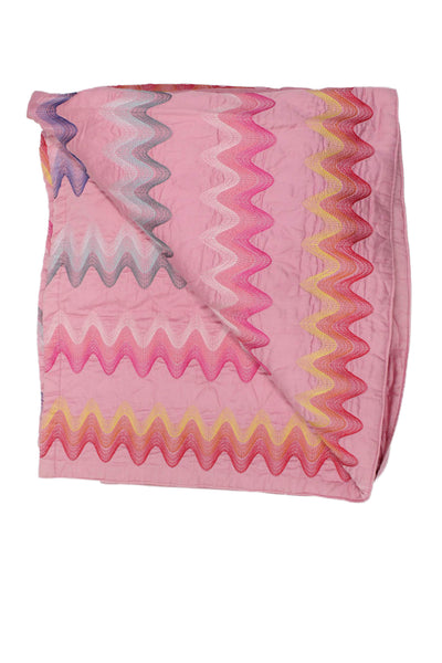 Missoni Orange Label Womens Striped Stitching Blanket Pink Multi Colored Cotton
