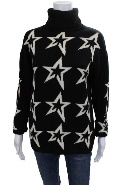 Perfect Moment Womens Black Merino Wool Turtleneck Pullover Stars Size XL