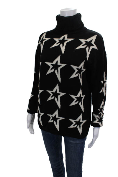 Perfect Moment Womens Black Merino Wool Turtleneck Pullover Stars Size XL