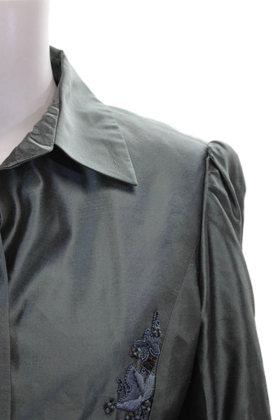 Dana Buchman Womens Basic Jacket Gray Silk Button Long Sleeve Petite Size 8