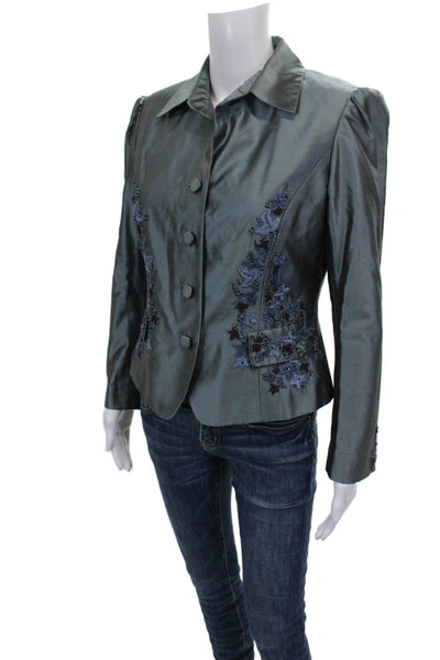 Dana Buchman Womens Basic Jacket Gray Silk Button Long Sleeve Petite Size 8