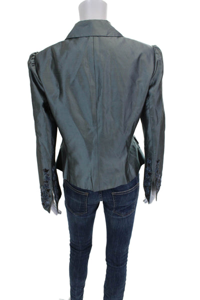 Dana Buchman Womens Basic Jacket Gray Silk Button Long Sleeve Petite Size 8