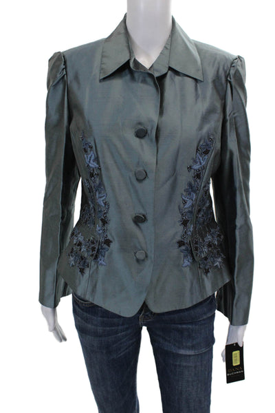 Dana Buchman Womens Silk Gray Basic Jacket Button Long Sleeve Size 12 Petite