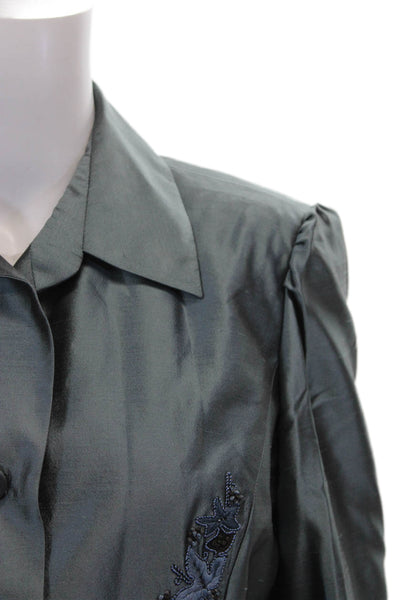 Dana Buchman Womens Silk Gray Basic Jacket Button Long Sleeve Size 12 Petite