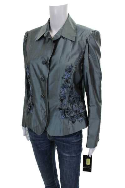Dana Buchman Womens Silk Gray Basic Jacket Button Long Sleeve Size 12 Petite