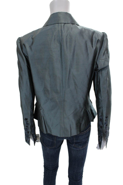Dana Buchman Womens Silk Gray Basic Jacket Button Long Sleeve Size 12 Petite