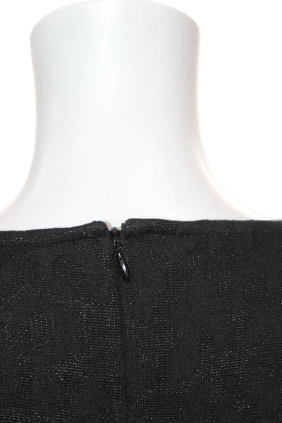 St. John Women Sheath Dress Black Wool V Neck 3/4 Midi Zip Animal Size M