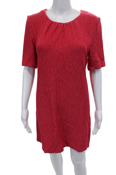 St. John Womens Red Shift Dress Rayon Short Sleeve Mid Calf Zip Size 8
