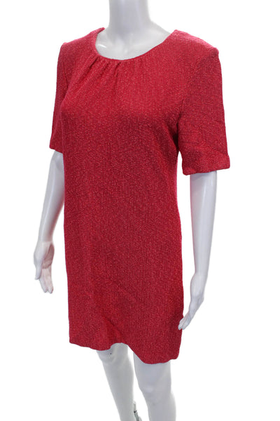 St. John Womens Red Shift Dress Rayon Short Sleeve Mid Calf Zip Size 8