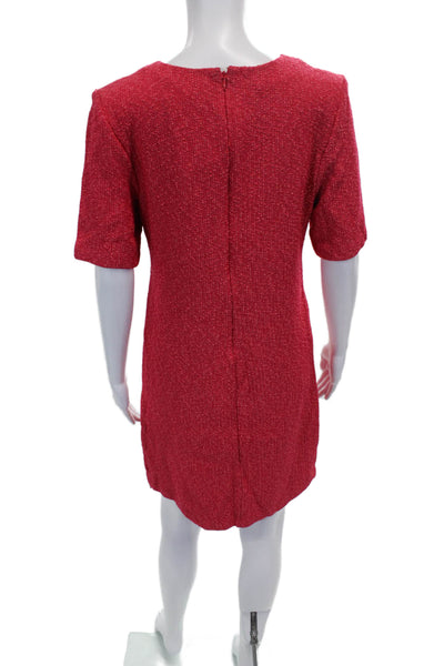 St. John Womens Red Shift Dress Rayon Short Sleeve Mid Calf Zip Size 8